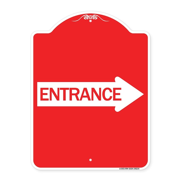 Signmission Designer Series Sign-Right Arrow Entrance, Red & White Aluminum Sign, 18" H, RW-1824-24234 A-DES-RW-1824-24234 - main
